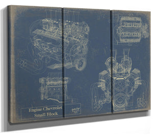Bella Frye Vintage Engine Chevy Small Block Print,  Original Blueprint Canvas