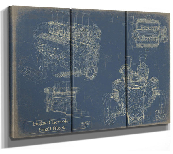 Bella Frye Vintage Engine Chevy Small Block Print,  Original Blueprint Canvas