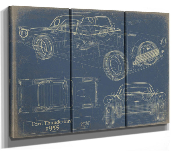 Bella Frye Vintage 1955 Ford Thunderbird Car Model, Original Mancave Blueprint Art