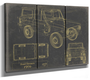 Bella Frye Vintage 1970 Ford Bronco Car Model Print,  Original Blueprint Canvas, Framed, or Unframed Art