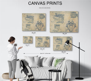 Bella Frye Vintage Engine Chevy Small Block Print,  Original Blueprint Canvas