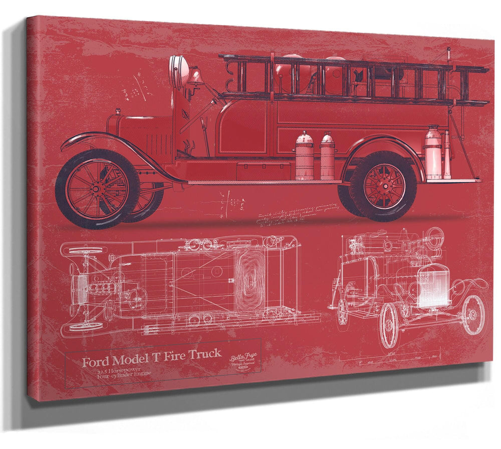 Bella Frye Ford Model T Fire Truck Blueprint: Vintage Automotive Wall Art