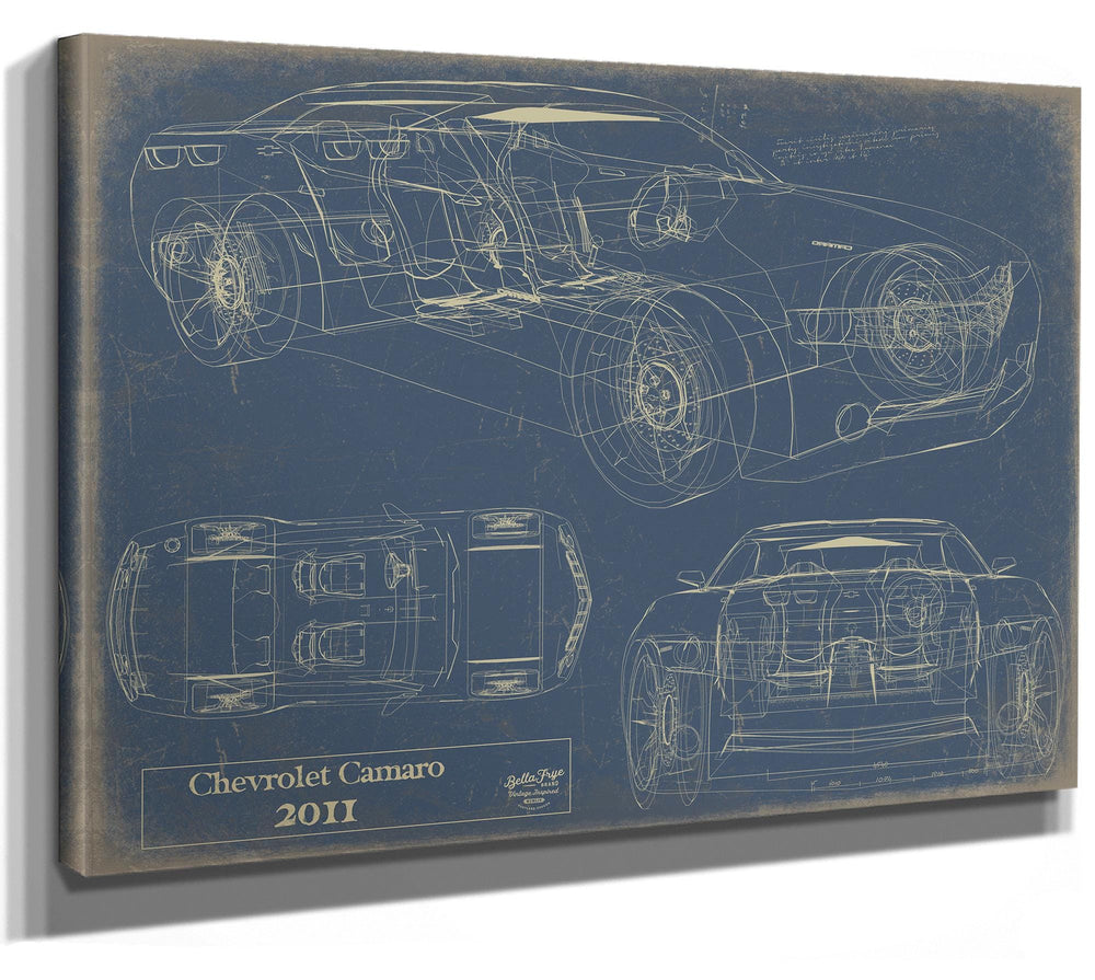 Bella Frye Vintage 2011 Chevrolet Camaro Car Model Print,  Original Blueprint Canvas, Framed, or Unframed Art