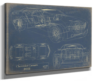 Bella Frye Vintage 2011 Chevrolet Camaro Car Model Print,  Original Blueprint Canvas, Framed, or Unframed Art