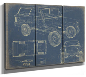 Bella Frye Vintage 1982 Ford Bronco Car Model Print,  Original Blueprint Canvas, Framed, or Unframed Art