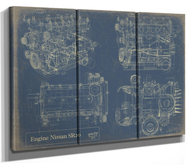 Bella Frye Vintage Engine SR20 Print,  Original Blueprint Canvas