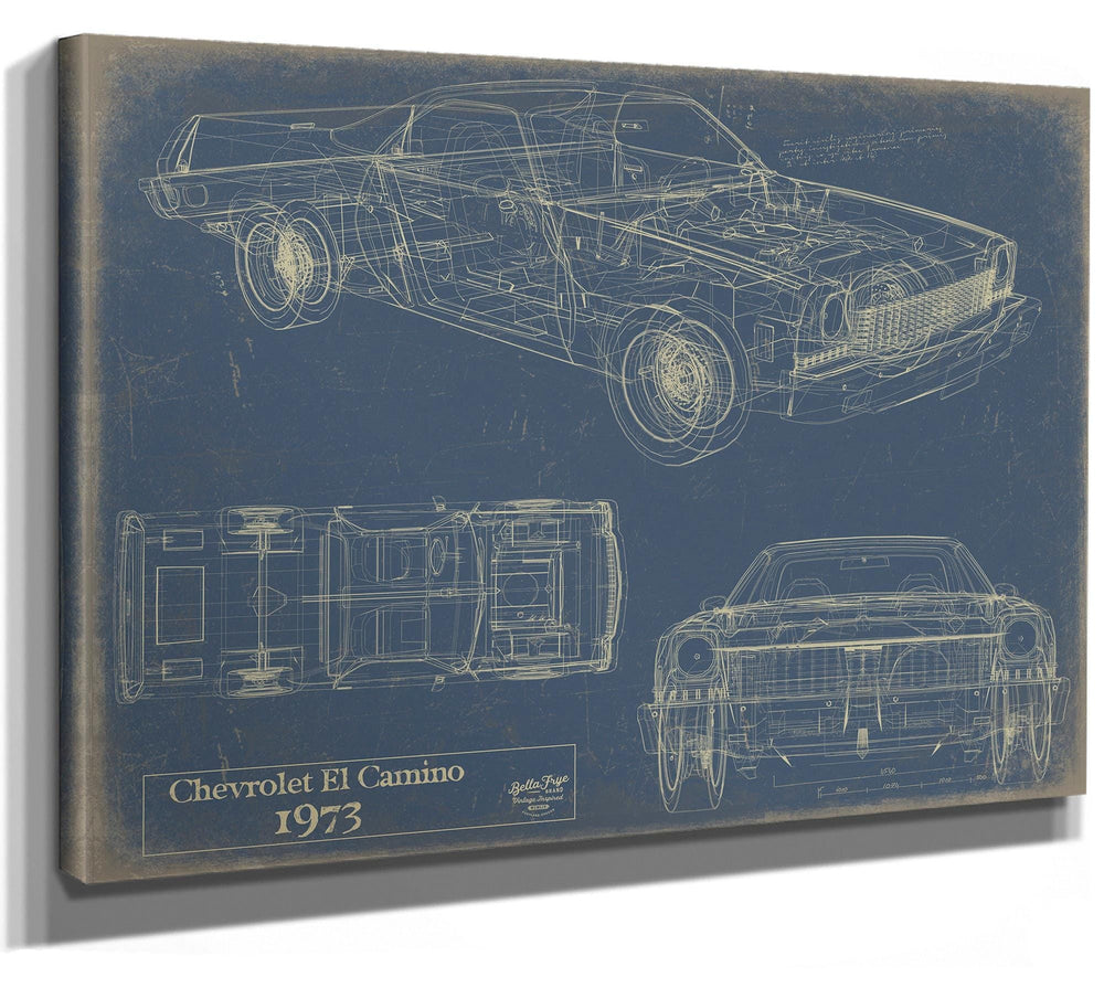 Bella Frye 1973 Chevrolet El Camino Blueprint Art: Vintage Car Model Print