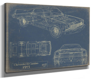 Bella Frye 1973 Chevrolet El Camino Blueprint Art: Vintage Car Model Print