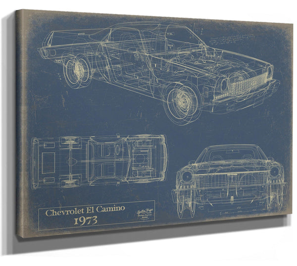 Bella Frye 1973 Chevrolet El Camino Blueprint Art: Vintage Car Model Print