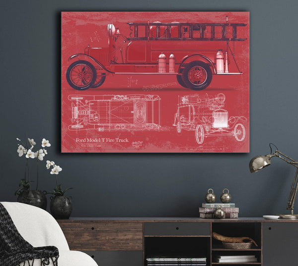 Bella Frye Ford Model T Fire Truck Blueprint: Vintage Automotive Wall Art