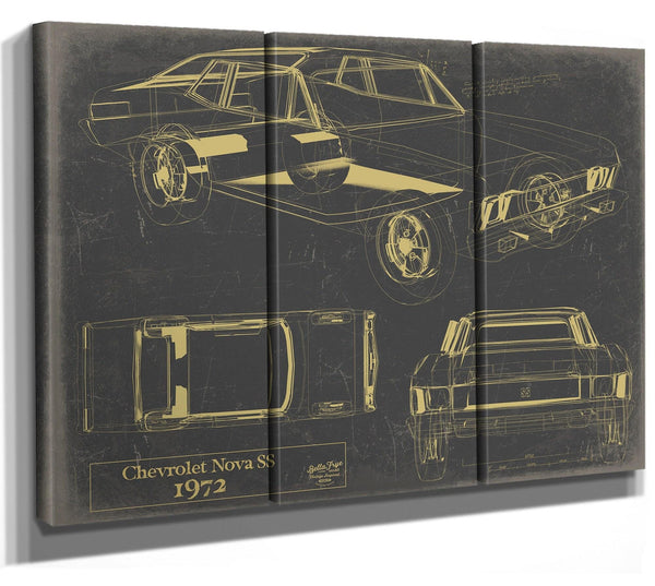 Bella Frye Vintage 1972 Chevrolet Nova SS Car Model Print,  Original Blueprint Canvas