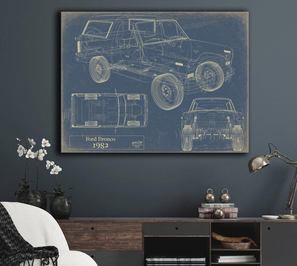 Bella Frye Vintage 1982 Ford Bronco Car Model Print,  Original Blueprint Canvas, Framed, or Unframed Art