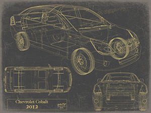 Bella Frye Vintage 2012 Chevrolet Cobalt Car Model Print,  Original Blueprint Canvas, Framed, or Unframed Art