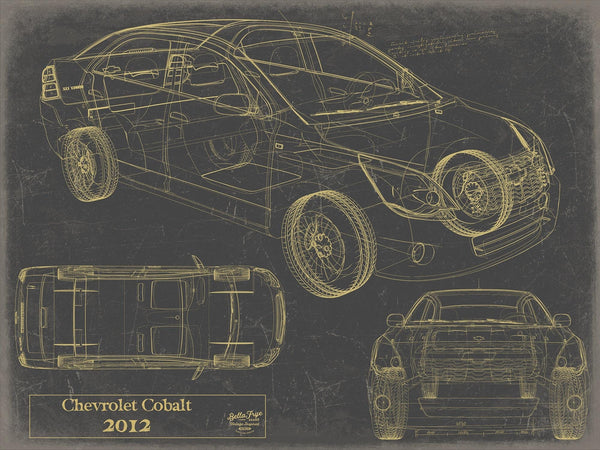 Bella Frye Vintage 2012 Chevrolet Cobalt Car Model Print,  Original Blueprint Canvas, Framed, or Unframed Art