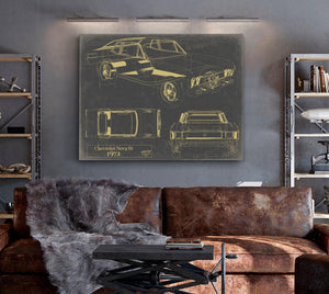 Bella Frye Vintage 1972 Chevrolet Nova SS Car Model Print,  Original Blueprint Canvas