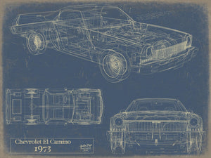 Bella Frye 1973 Chevrolet El Camino Blueprint Art: Vintage Car Model Print