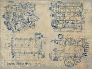 Bella Frye Vintage Engine SR20 Print,  Original Blueprint Canvas