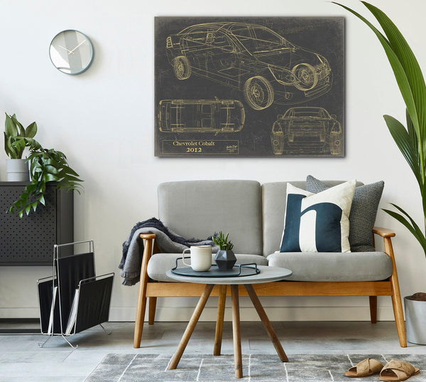 Bella Frye Vintage 2012 Chevrolet Cobalt Car Model Print,  Original Blueprint Canvas, Framed, or Unframed Art