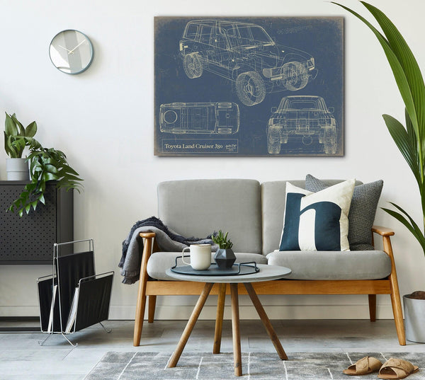 Bella Frye Vintage 1980s Car Model Print,  Original Blueprint Canvas, Framed, or Unframed Art