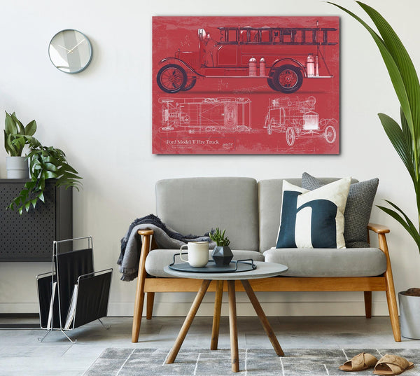 Bella Frye Ford Model T Fire Truck Blueprint: Vintage Automotive Wall Art