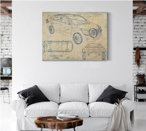 Bella Frye Vintage 2012 Chevrolet Cobalt Car Model Print,  Original Blueprint Canvas, Framed, or Unframed Art