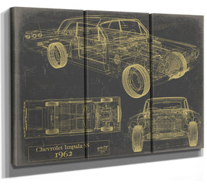Bella Frye Vintage 1962 Chevrolet Impala SS Car Model Print,  Original Blueprint Canvas