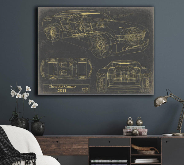 Bella Frye Vintage 2011 Chevrolet Camaro Car Model Print,  Original Blueprint Canvas, Framed, or Unframed Art