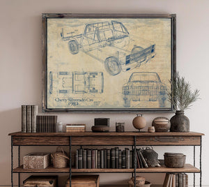 Bella Frye 1982 Chevy Silverado C10 Blueprint Art: Vintage Car Model Print