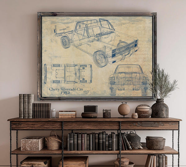 Bella Frye 1982 Chevy Silverado C10 Blueprint Art: Vintage Car Model Print
