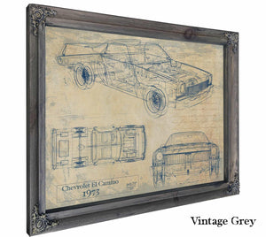 Bella Frye 1973 Chevrolet El Camino Blueprint Art: Vintage Car Model Print