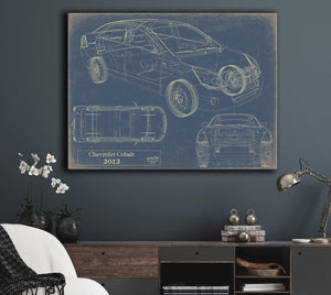 Bella Frye Vintage 2012 Chevrolet Cobalt Car Model Print,  Original Blueprint Canvas, Framed, or Unframed Art