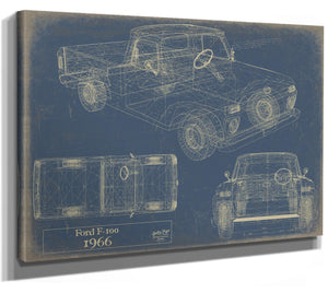 Bella Frye Vintage 1966 Ford F-100 Car Model Print,  Original Blueprint Canvas