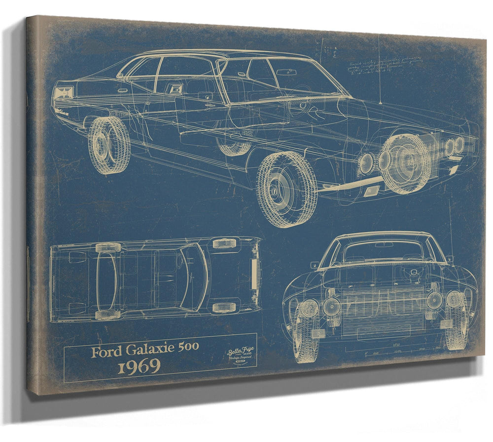 Bella Frye 1969 Ford Galaxie Car Model Print,  Original Blueprint Canvas