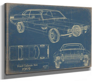 Bella Frye 1969 Ford Galaxie Car Model Print,  Original Blueprint Canvas