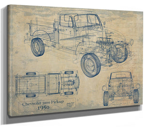 Bella Frye Vintage 1950 Chevrolet 3100 Pickup Model Mancave Blueprint Art
