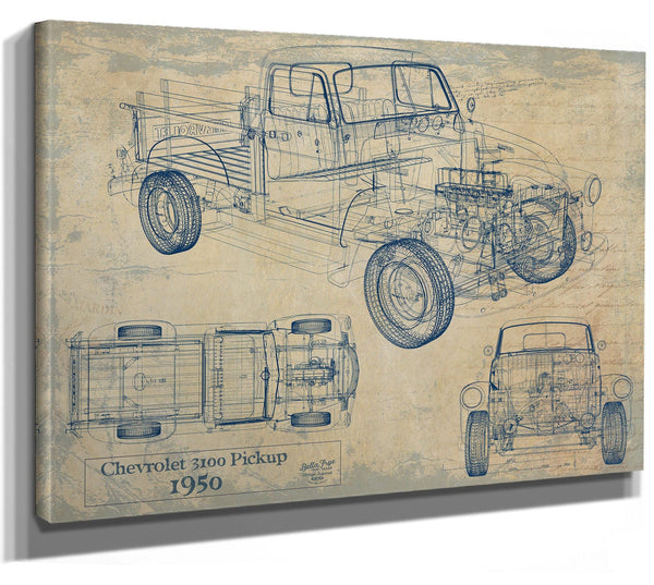 Bella Frye Vintage 1950 Chevrolet 3100 Pickup Model Mancave Blueprint Art