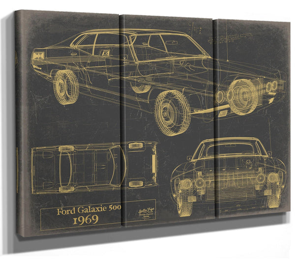Bella Frye 1969 Ford Galaxie Car Model Print,  Original Blueprint Canvas