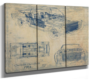 Bella Frye Vintage 1972 Chevelle Car Model Print,  Original Blueprint Canvas