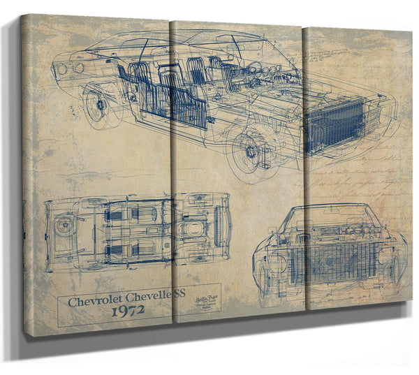 Bella Frye Vintage 1972 Chevelle Car Model Print,  Original Blueprint Canvas