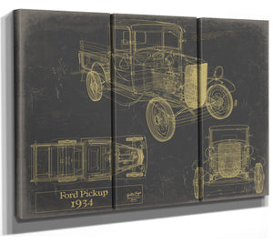 Bella Frye Vintage 1934 Ford Pickup Car Model Print,  Original Blueprint Canvas, Framed, or Unframed Art
