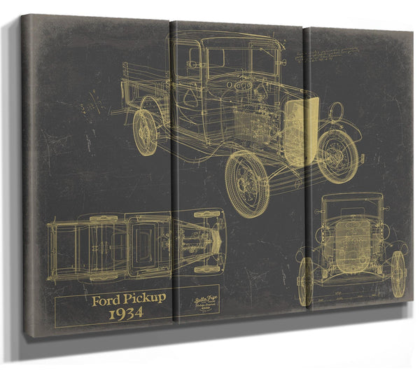 Bella Frye Vintage 1934 Ford Pickup Car Model Print,  Original Blueprint Canvas, Framed, or Unframed Art