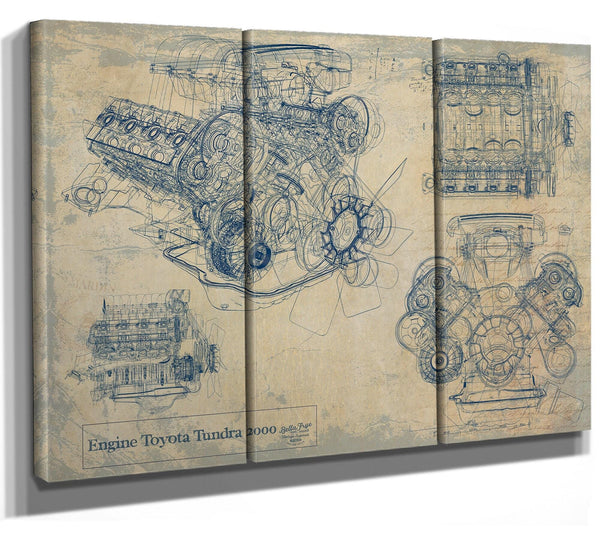 Bella Frye Vintage Engine Toyota Tundra 2000 Print,  Original Blueprint Canvas