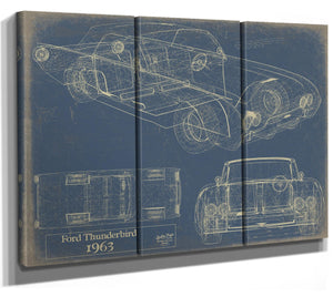 Bella Frye Vintage 1963 Ford Thunderbird Car Model Print,  Original Blueprint Canvas
