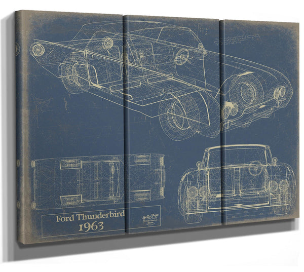 Bella Frye Vintage 1963 Ford Thunderbird Car Model Print,  Original Blueprint Canvas