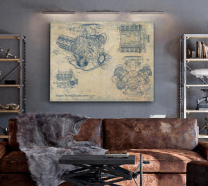 Bella Frye Vintage Engine Toyota Tundra 2000 Print,  Original Blueprint Canvas