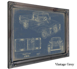 Bella Frye Vintage 1966 Ford F-100 Car Model Print,  Original Blueprint Canvas