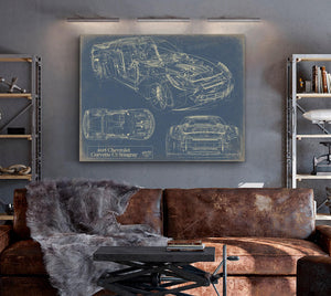 Bella Frye 2015 Corvette C7 Stingray Blueprint Art: Framed Canvas Print