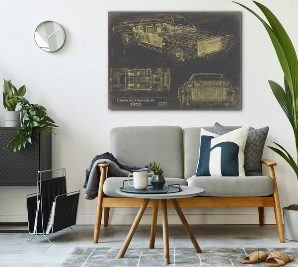 Bella Frye Vintage 1972 Chevelle Car Model Print,  Original Blueprint Canvas