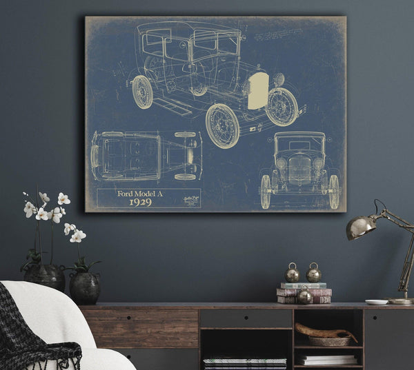 Bella Frye 1929 Ford Model A Car Model Print,  Original Blueprint Canvas, Framed, or Unframed Art