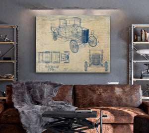 Bella Frye Vintage 1934 Ford Pickup Car Model Print,  Original Blueprint Canvas, Framed, or Unframed Art